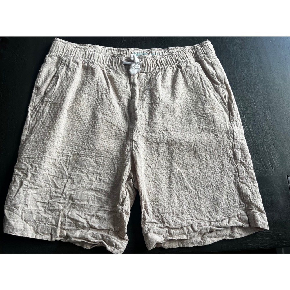 Tenth + Ocean Mens Washable Linen Shorts Tan Textured Drawstring‎ Size Large